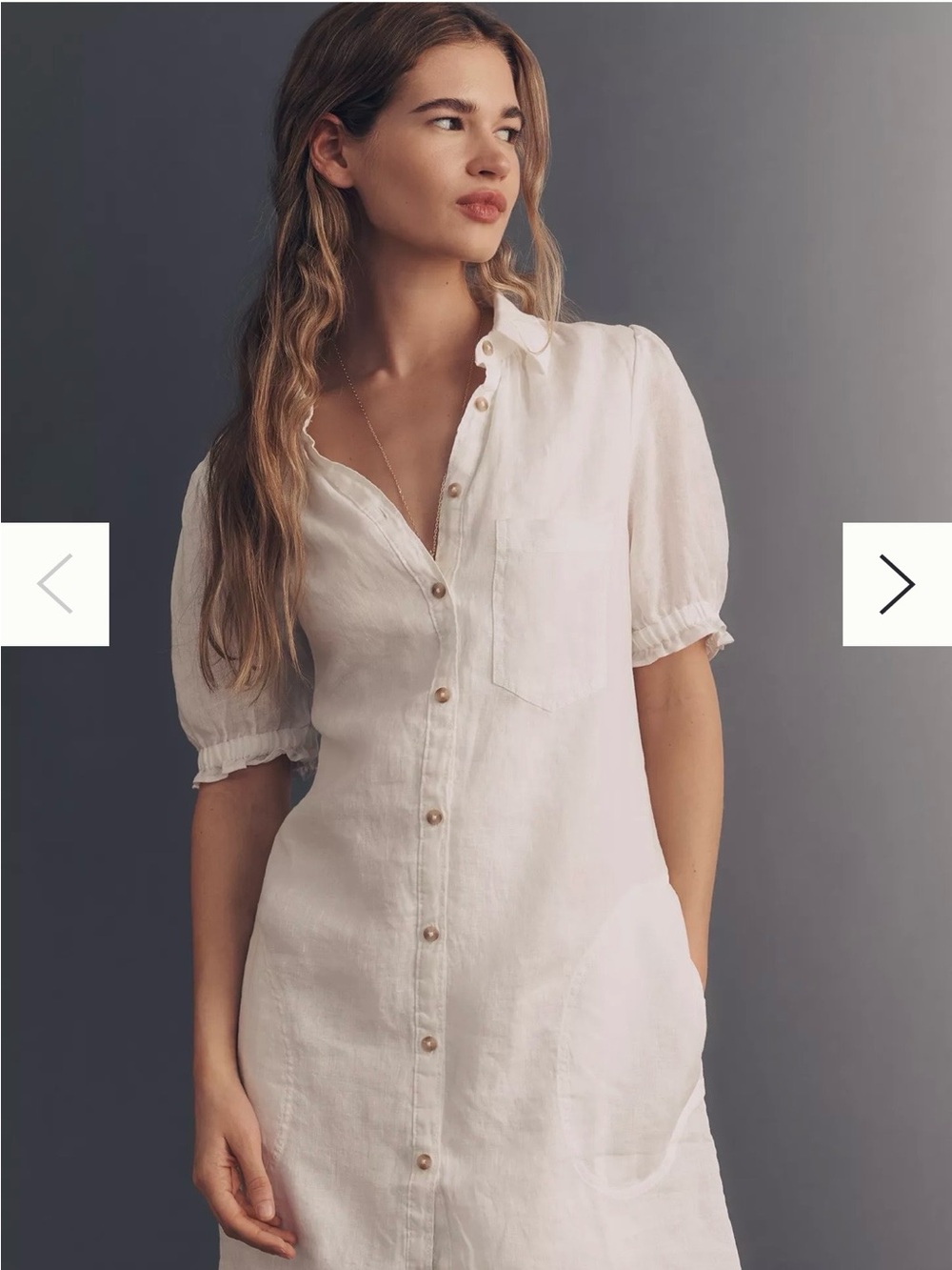 Pilcro White Linen Button-Down Tunic with Puff Sleeves
